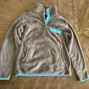 Patagonia Women’s  Polartec Snap T Fleece Pullover Tan/Green Size M